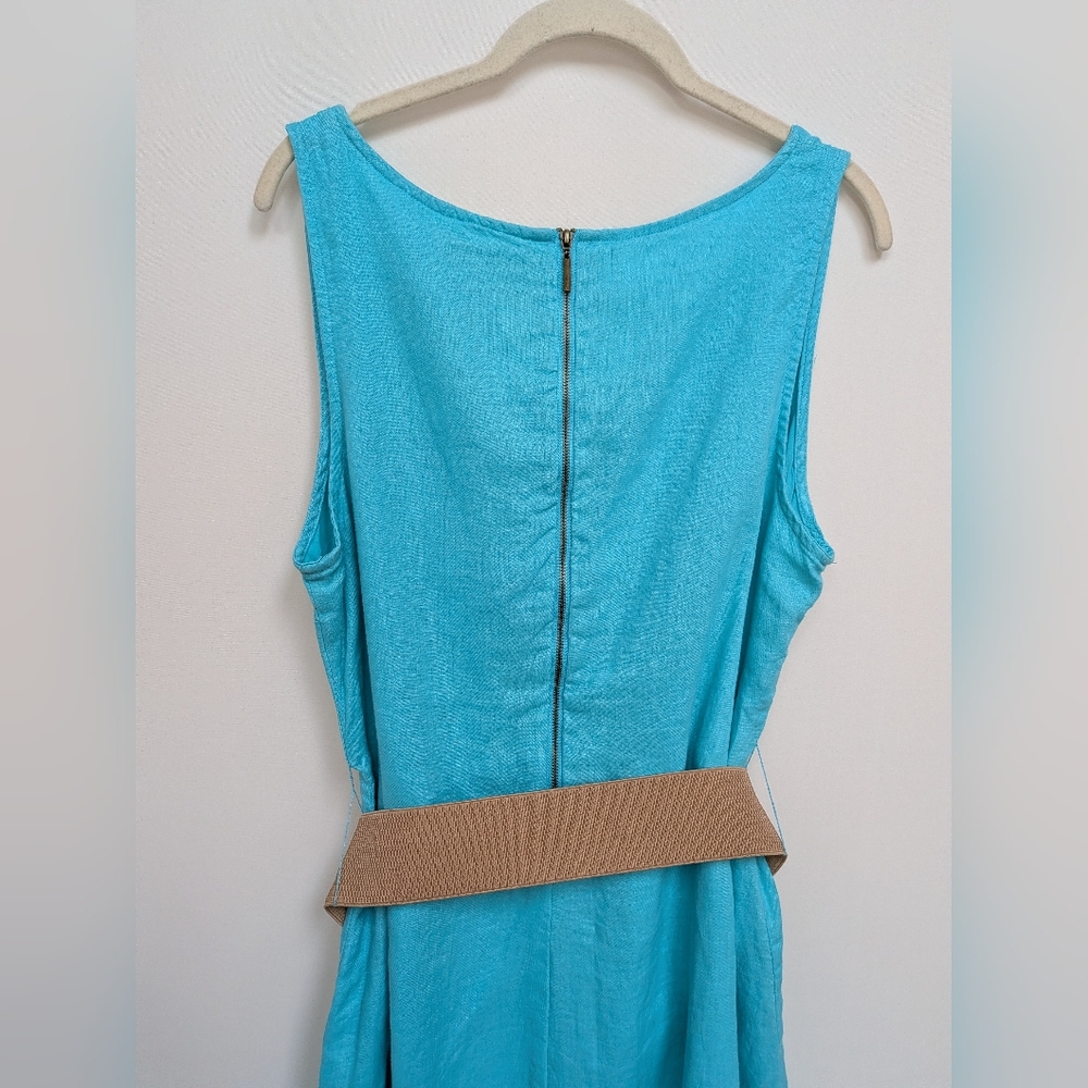 NEW Cynthia Rowley Blue 100% Linen Belted Sleeveless High Low Dress Size 14 - Picture 10 of 13